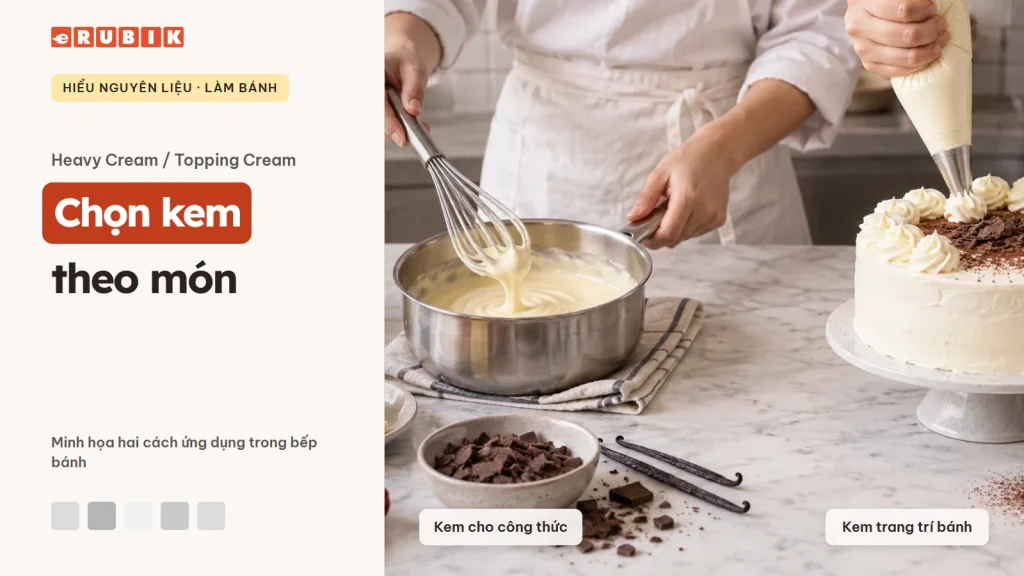 Chọn kem theo món: minh họa kem cho công thức và kem trang trí bánh